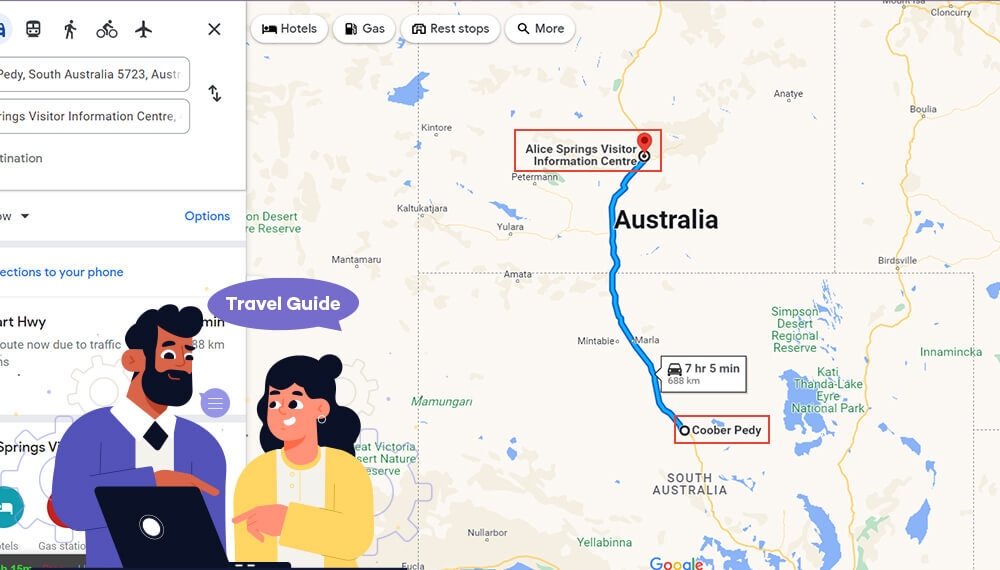 Distance from Coober Pedy to Alice Springs
