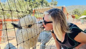 Christina kissing a Llama