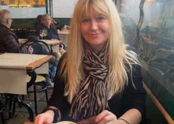 Fay Rutter drinking coffee