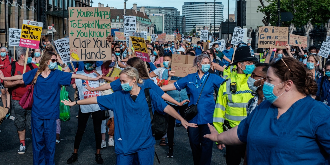 NHS workers protesting