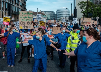 NHS workers protesting