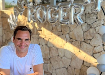 Roger Federer in white t-shirt