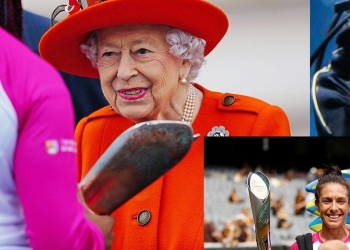 Queen Elizabeth II in red dress