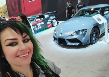 Faye Hadley taking a selfie at Toyota Gazoo Racing