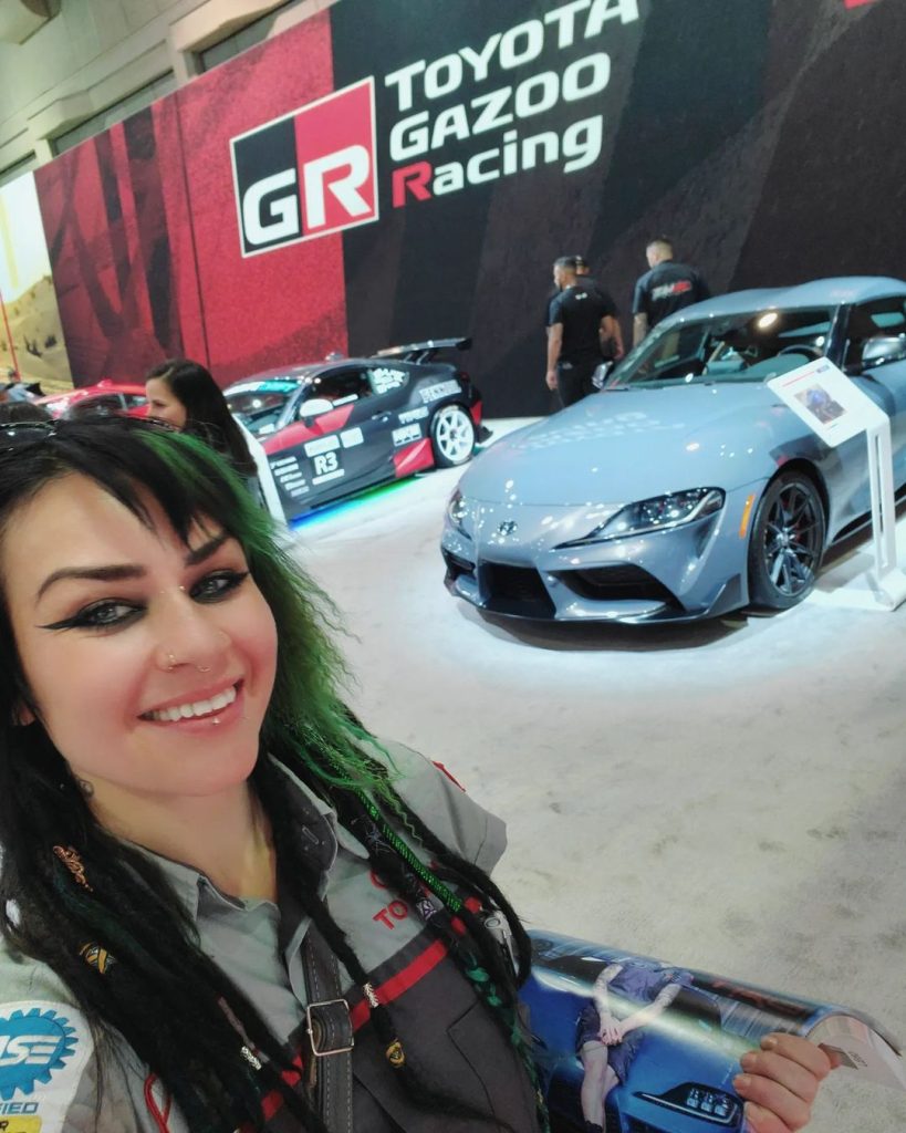Faye Hadley taking a selfie at Toyota Gazoo Racing